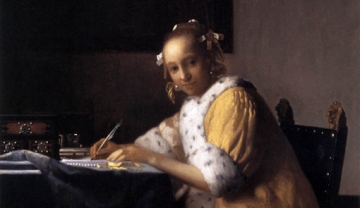 Dama en amarillo escribiendo, Johannes Vermeer.
